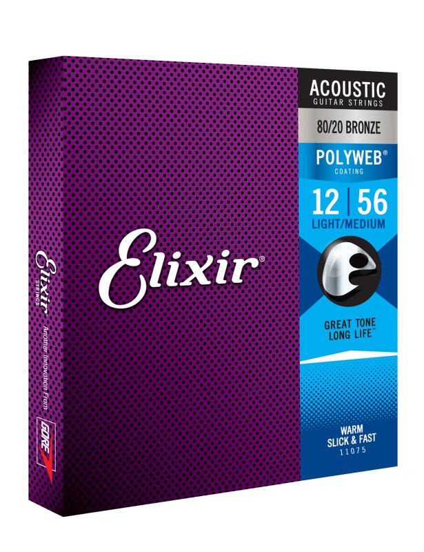 Elixir - Light-Medium Acoustic 80/20 Bronze With Polyweb Coating (.012 - .056) #11075