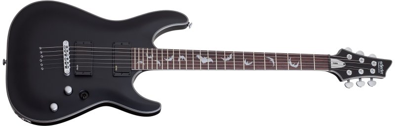 Schecter - Damien Platinum-6 Electric Guitar w/ Bat Inlays, Satin Black #1181-SHC