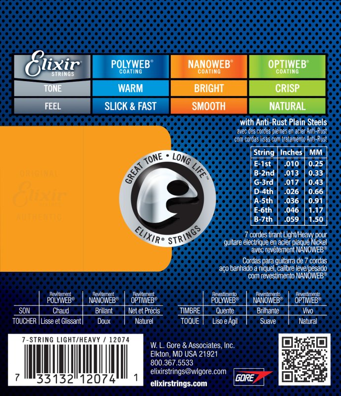 Elixir - Nanoweb Coating Electric Guitar Strings 7-String Light/Heavy 10-59 #12074