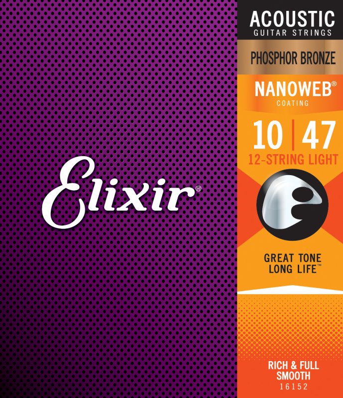 Elixir - 12-String Light Acoustic Phosphor Bronze With Nanoweb Coating .010 - .047 & .010 - .027 #16152