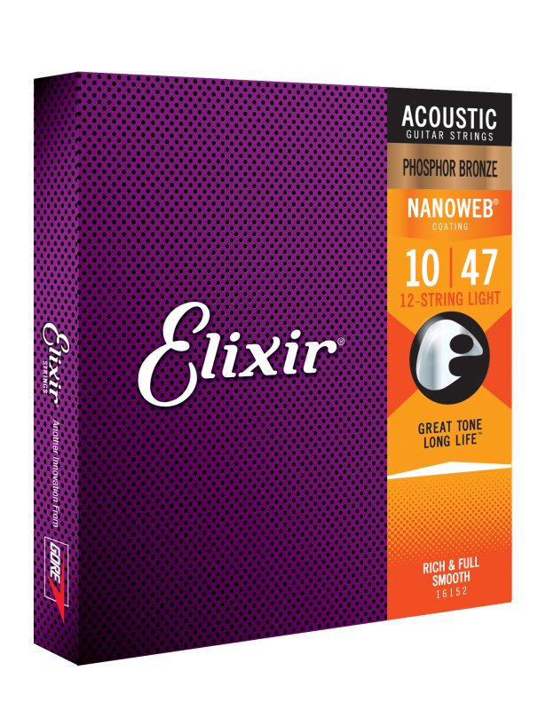 Elixir - 12-String Light Acoustic Phosphor Bronze With Nanoweb Coating .010 - .047 & .010 - .027 #16152