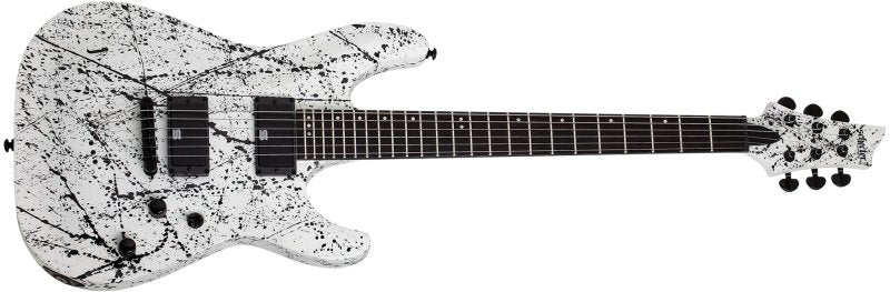 Schecter - C-1 Ink Bomb Electric Guitar, White with Black Splatters #2986-SHC