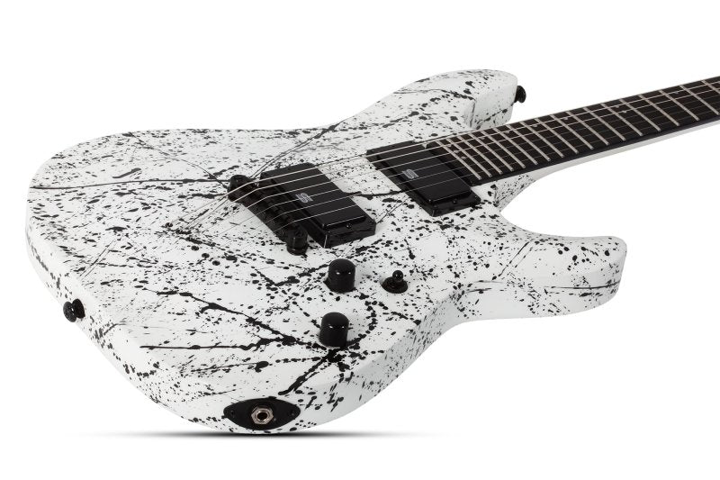 Schecter - C-1 Ink Bomb Electric Guitar, White with Black Splatters #2986-SHC
