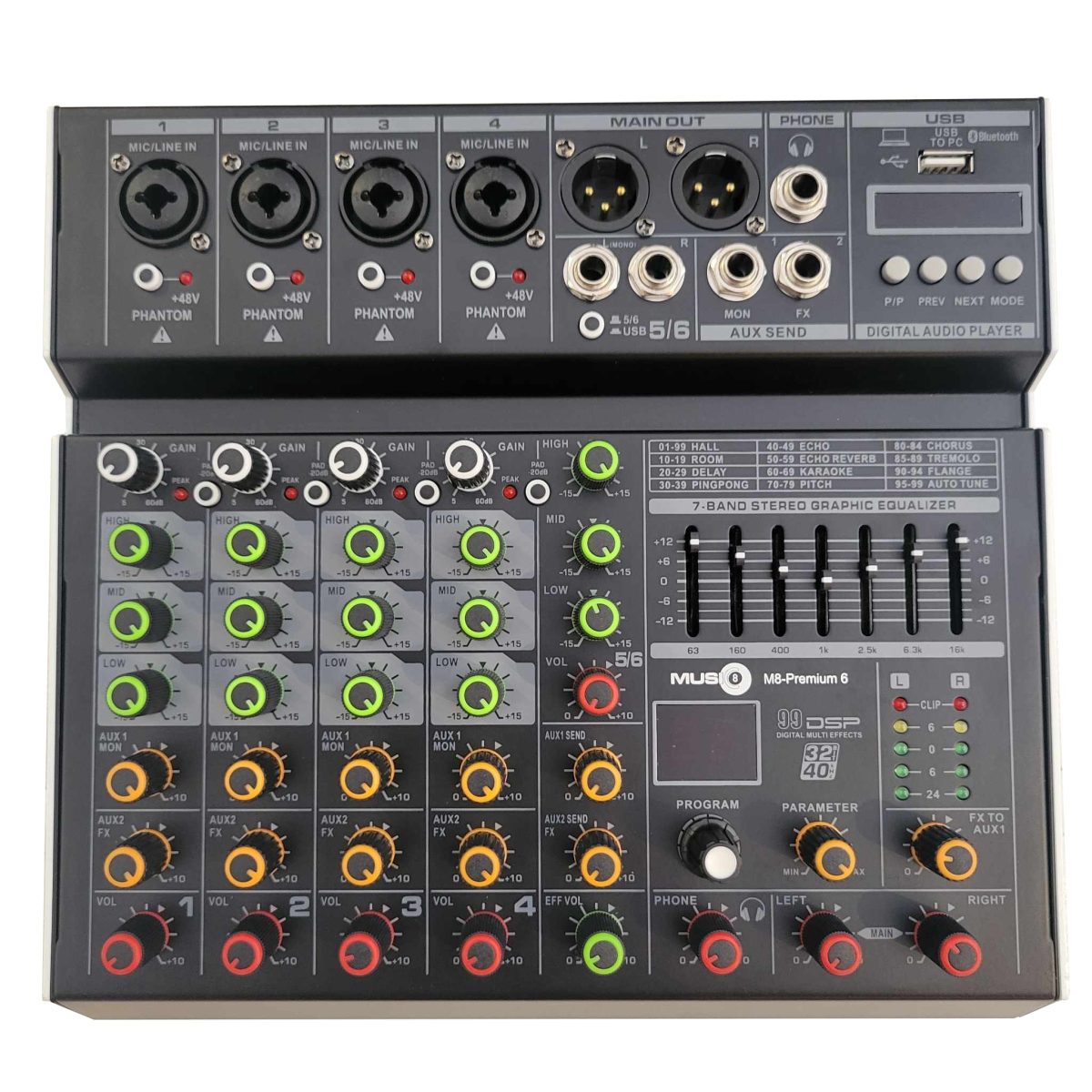 Music 8 - PREMIUM 6-Channel Professional Bluetooth USB Mixer