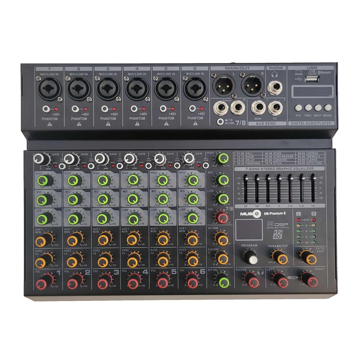 Music 8 - PREMIUM 8-Channel Professional Bluetooth USB Mixer