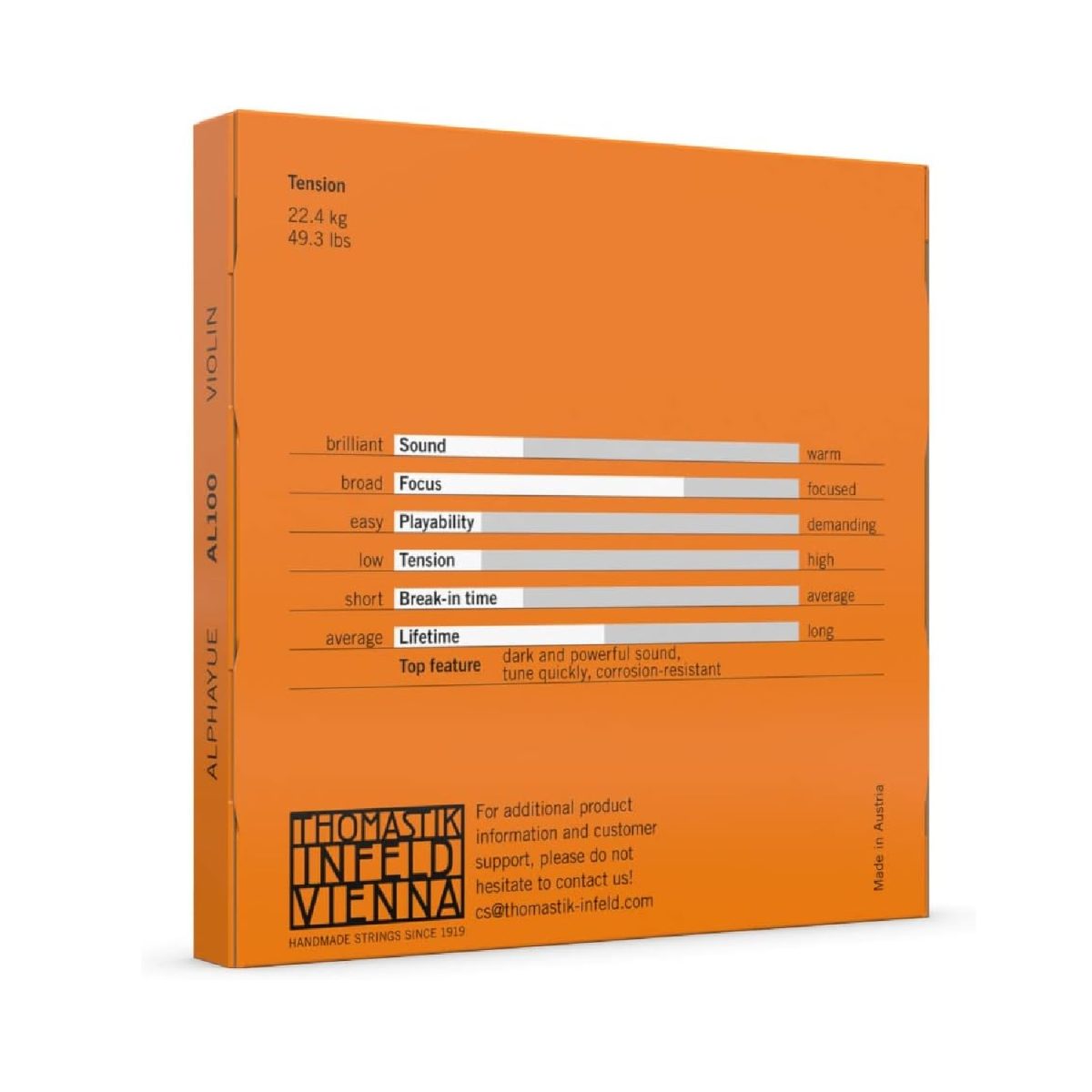 Thomastik-Infeld - 4/4 Violin Alphayue Synthetic Core Strings (Carbon Steel E-string) - AL100 Back