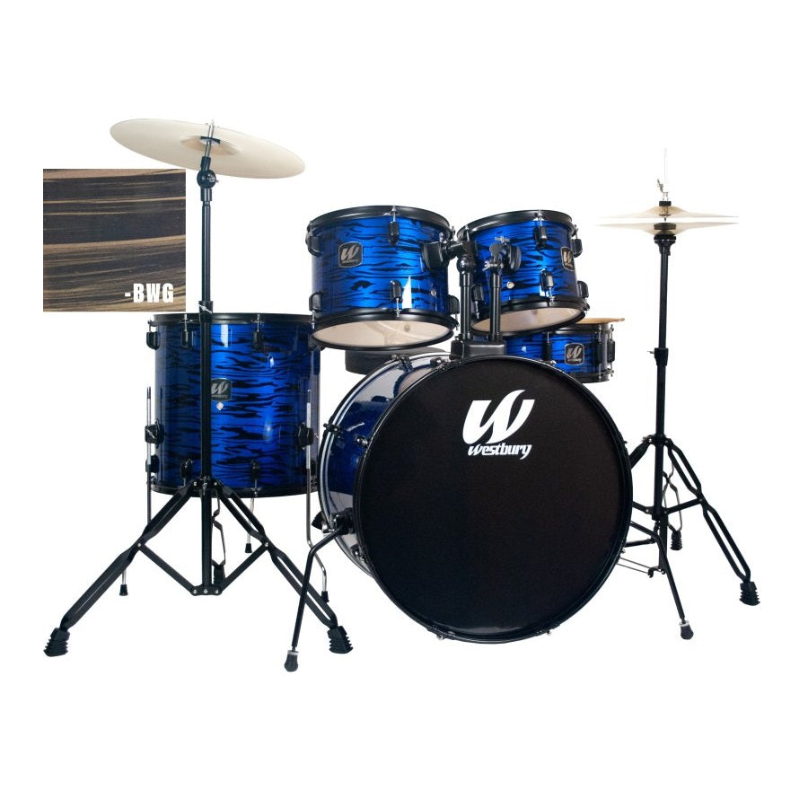 Westbury - 5-Piece Stage Drumset 400 Series with 22" Bass Drum & Throne - Black Woodgrain #W475TC-BWG