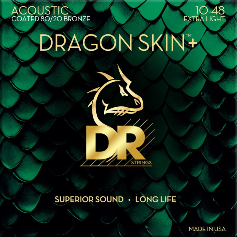 DR - DRAGON SKIN+ Acoustic Guitar Strings Coated 80/20 Bronze, Extra Light (10-48) #DA8-10