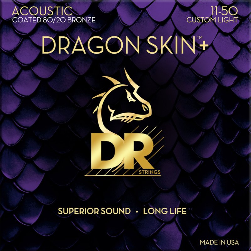 DR - DRAGON SKIN+ Coated 80/20 Bronze Acoustic Guitar Strings, Custom Light (.011-.050) #DA8-11