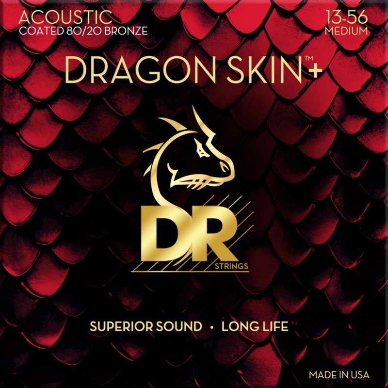 DR - Dragon Skin+ Acoustic Guitar Strings, Coated 80/20 Bronze, Medium (.013-.056) #DA8-13