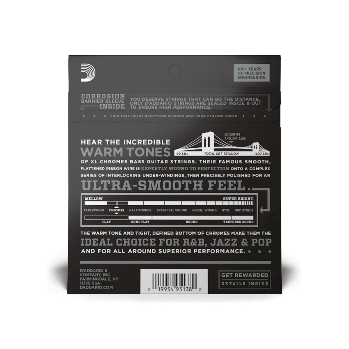 D'Addario - 45-100 Regular Light Medium Scale Bass Strings - ECB81M Back