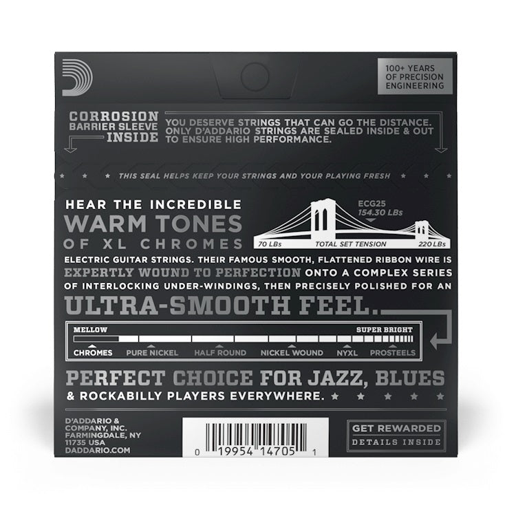 D’Addario – 12-52 Electric Flat Wound Chromes – Light ECG25