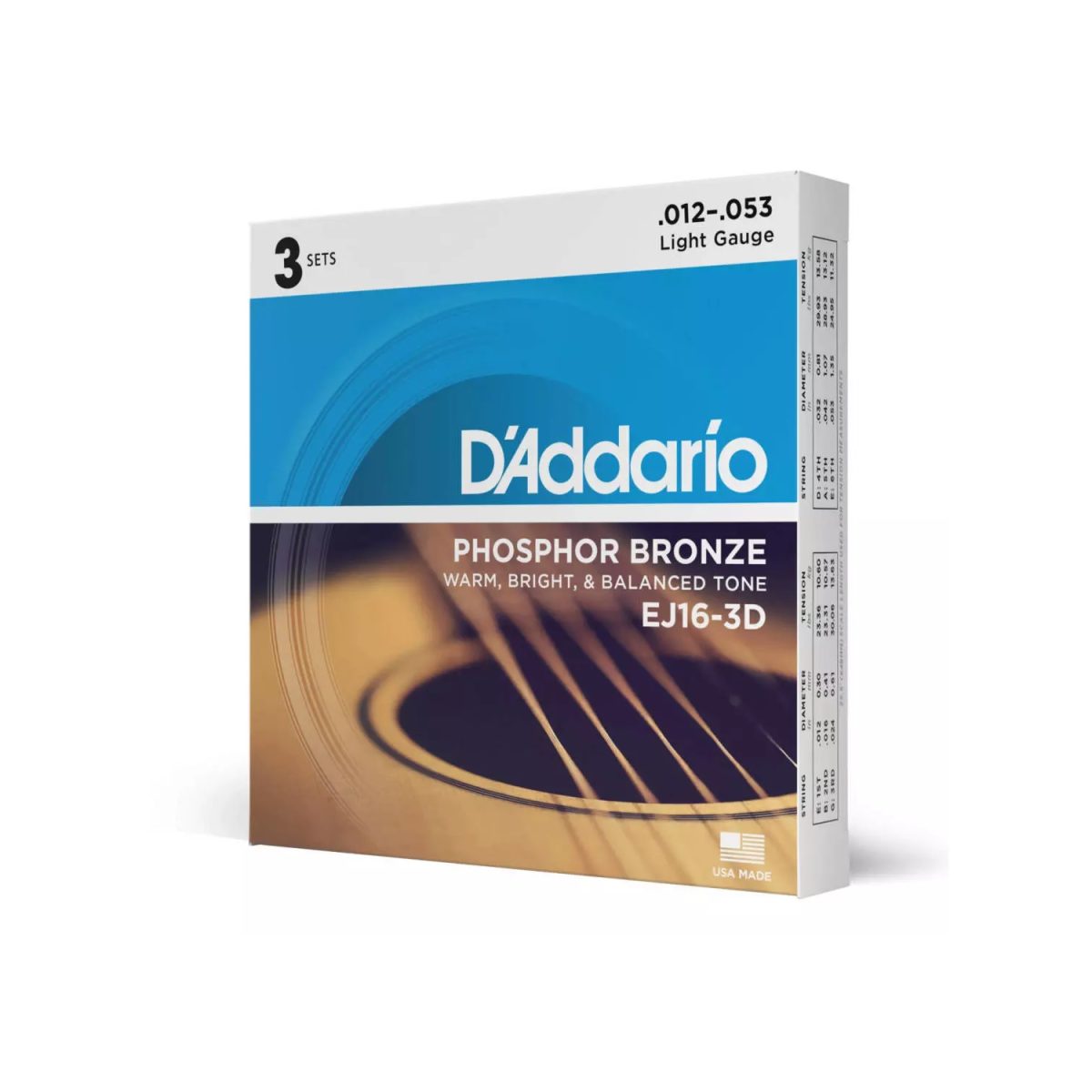 D'Addario - 12-53 3-Pack Light Acoustic Guitar Strings - EJ16-3D