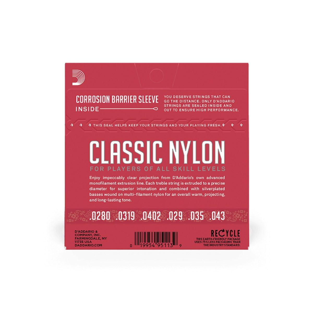 D'Addario - Normal Tension Nylon Student Classical Strings - EJ27N Back
