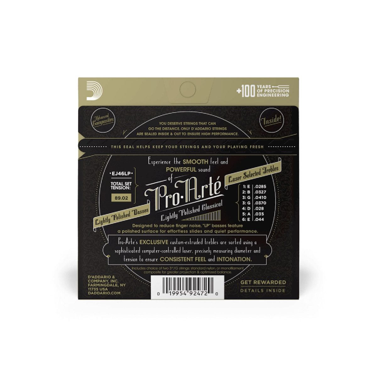 D'Addario - Hard Tension Lightly Polished Classical Guitar Strings - EJ46LP Back