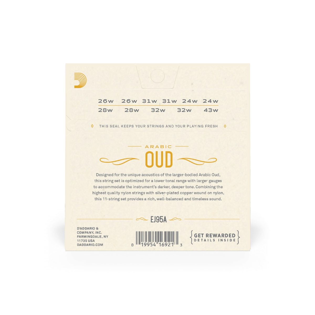 D'Addario - EJ95A 11-String Arabic Oud Set Normal Tension Back