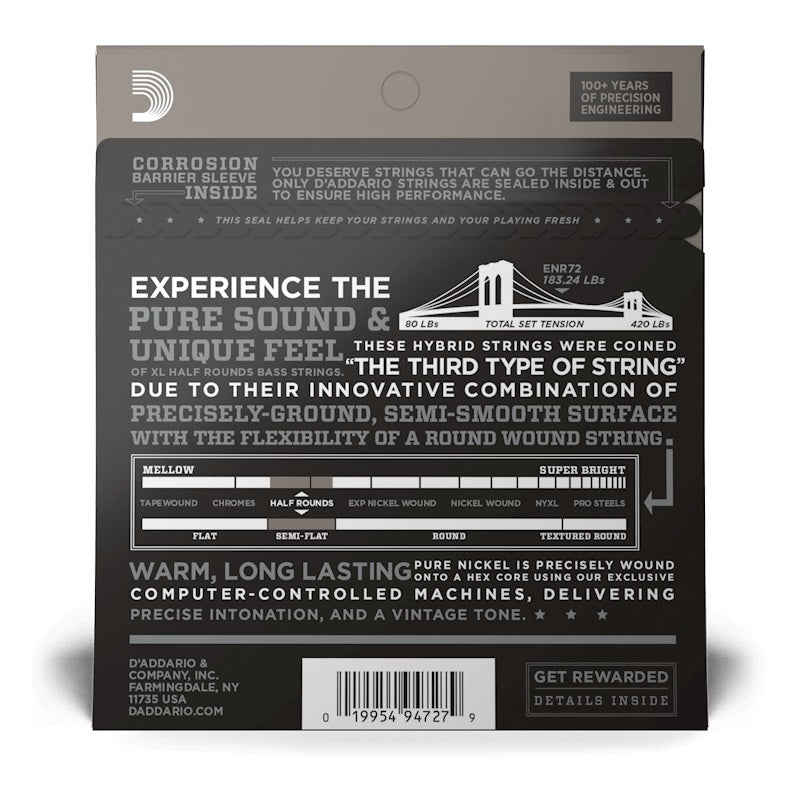 D'Addario - 50-105 Half Rounds Long Scale Bass - Medium ENR72