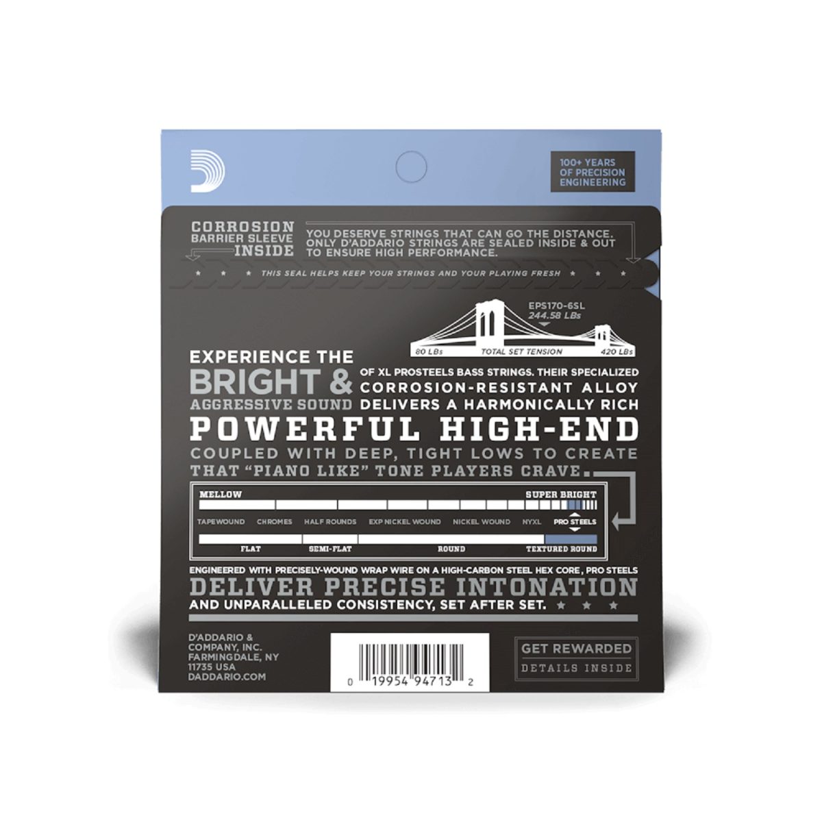 D'Addario - 32-130 Regular Light 6-String Super Long Scale Bass Strings - EPS170-6SL Back