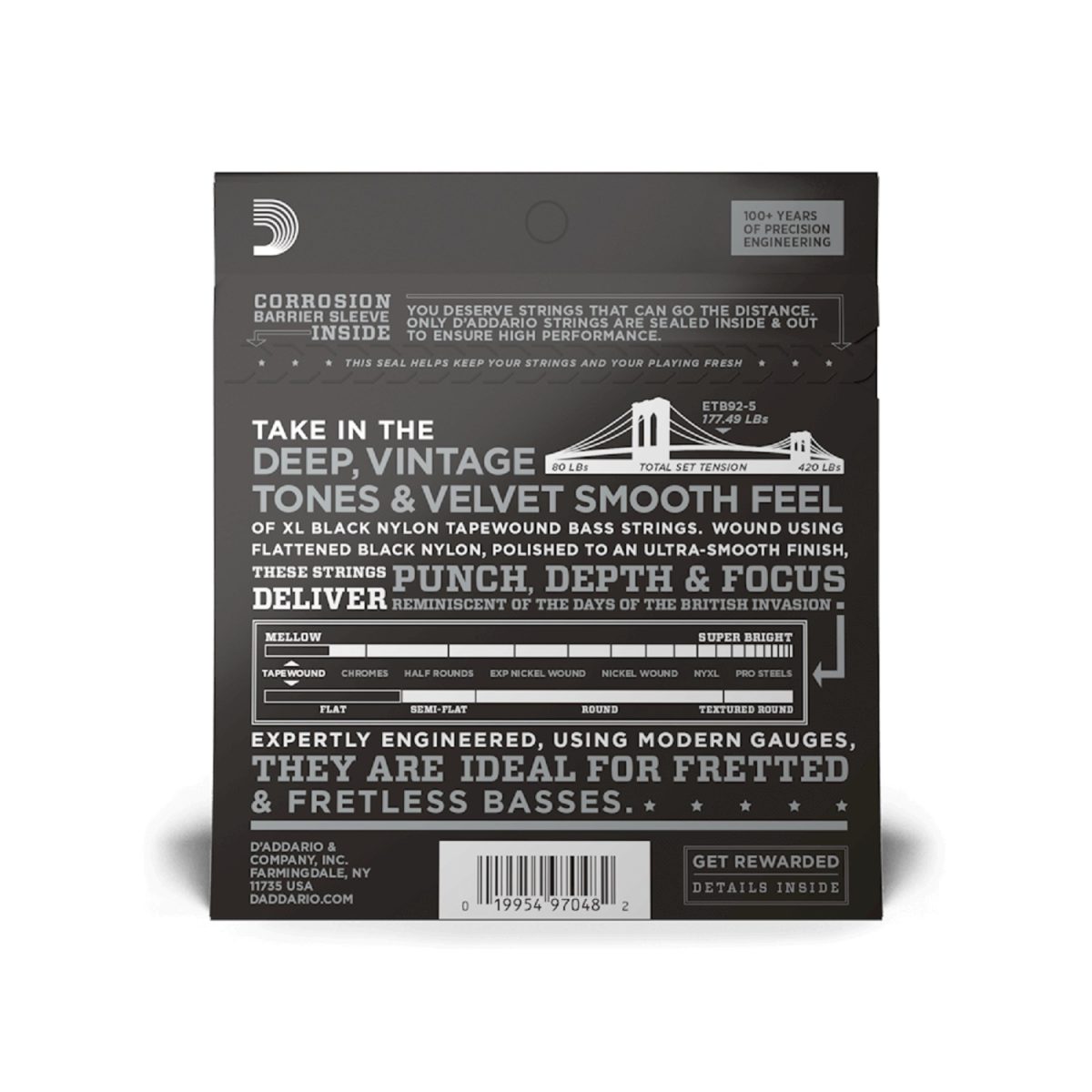 D'Addario - 50-135 Medium 5-String Long Scale Bass Strings - ETB92-5 Back