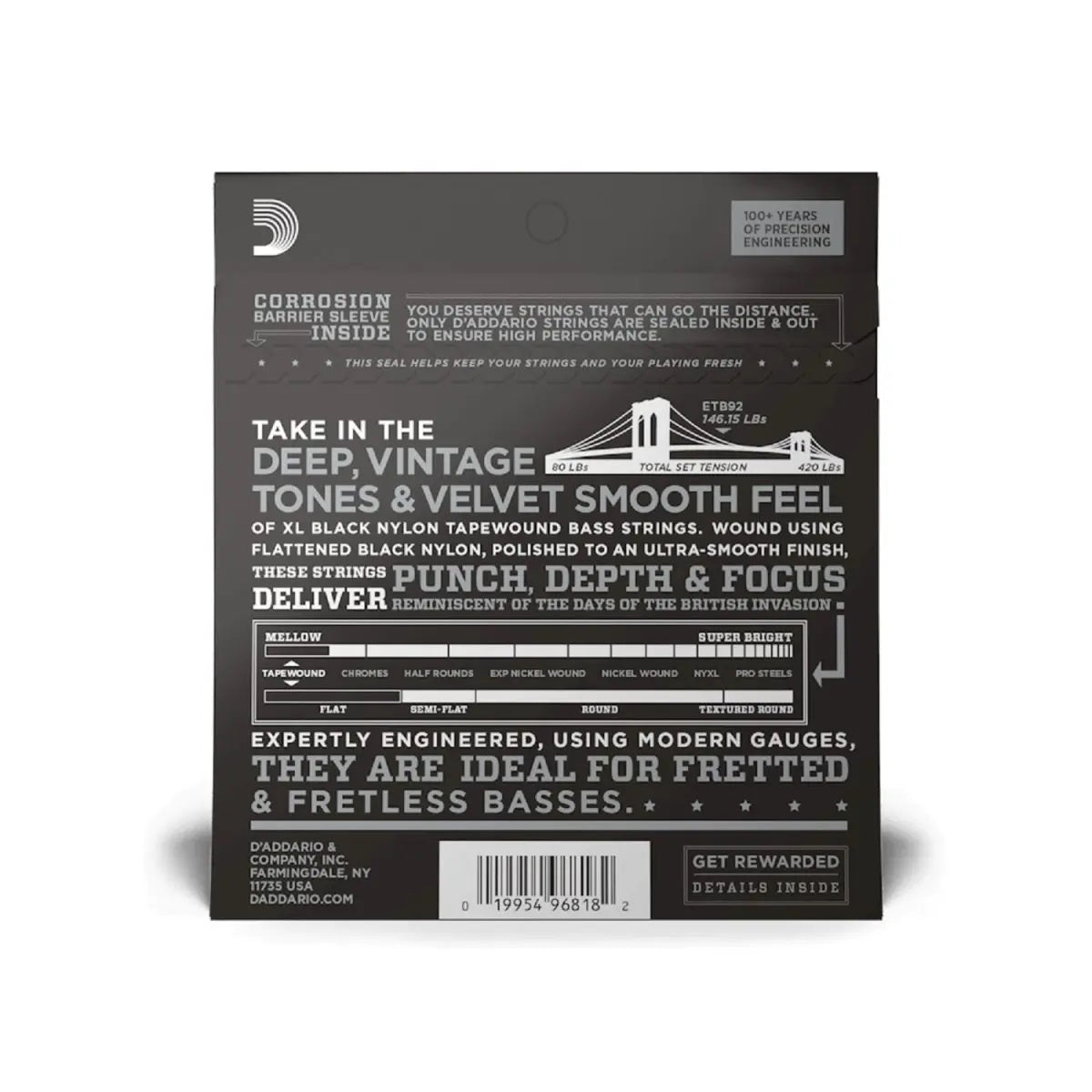 D'Addario - 50-105 Medium Scale Bass Black Nylon Tapewound - Medium ETB92M