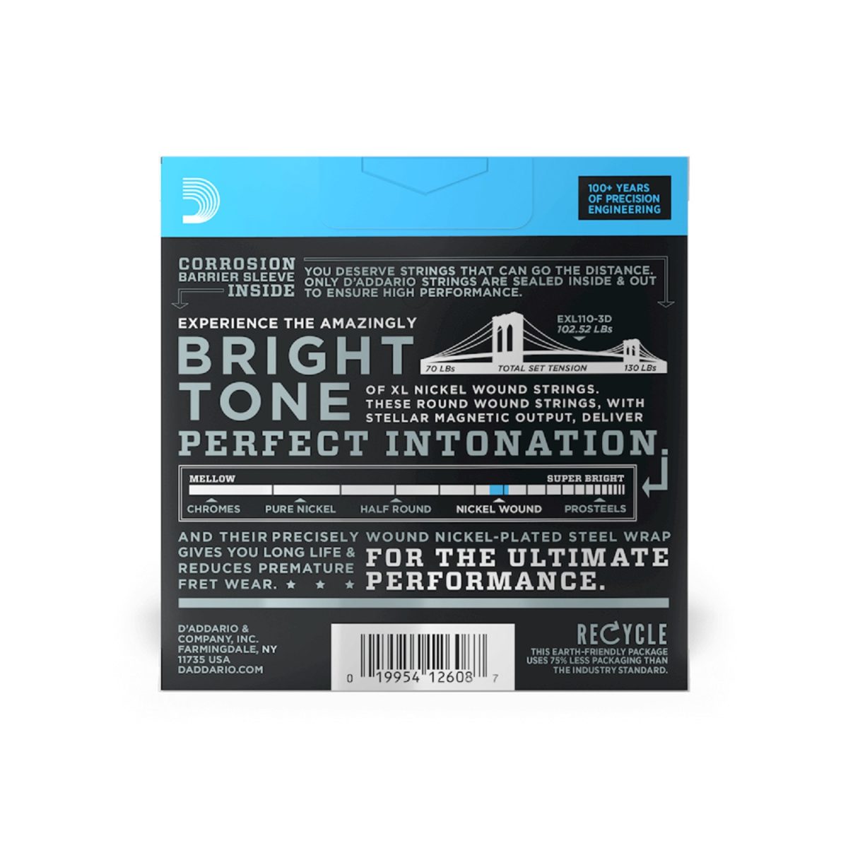 D'Addario - 10-46 3-Pack Regular Light Electric Guitar Strings - EXL110-3D Back