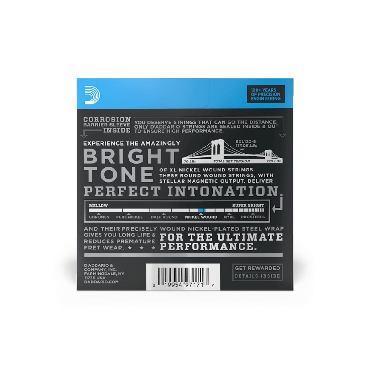 D'Addario - 09-65 Super Light 8-String Electric Guitar Strings - EXL120-8 Back