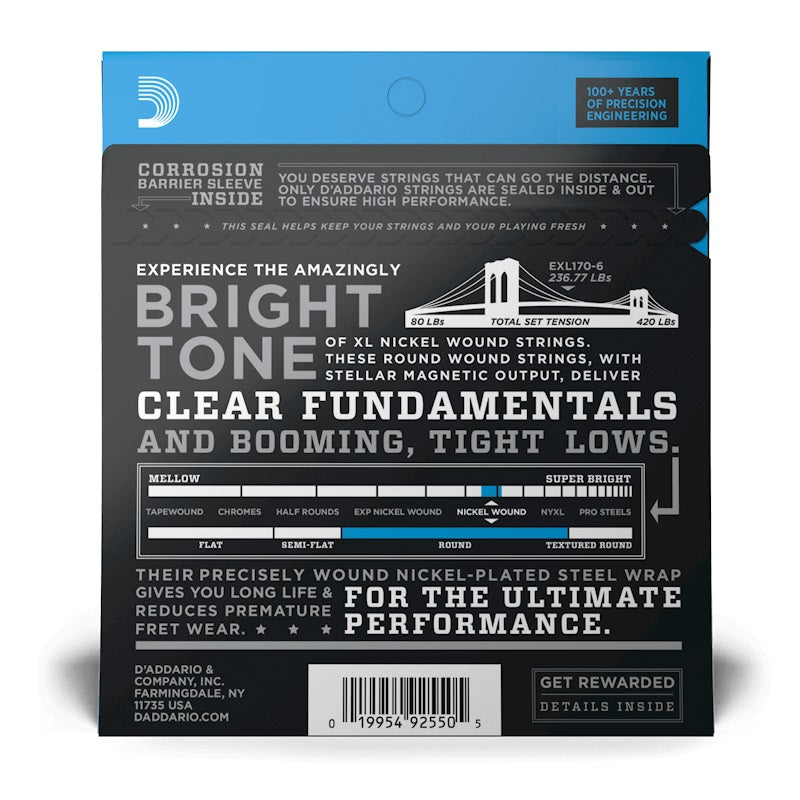 D'Addario - 6-String 32-130 Long Scale Bass Strings - Light EXL170-6
