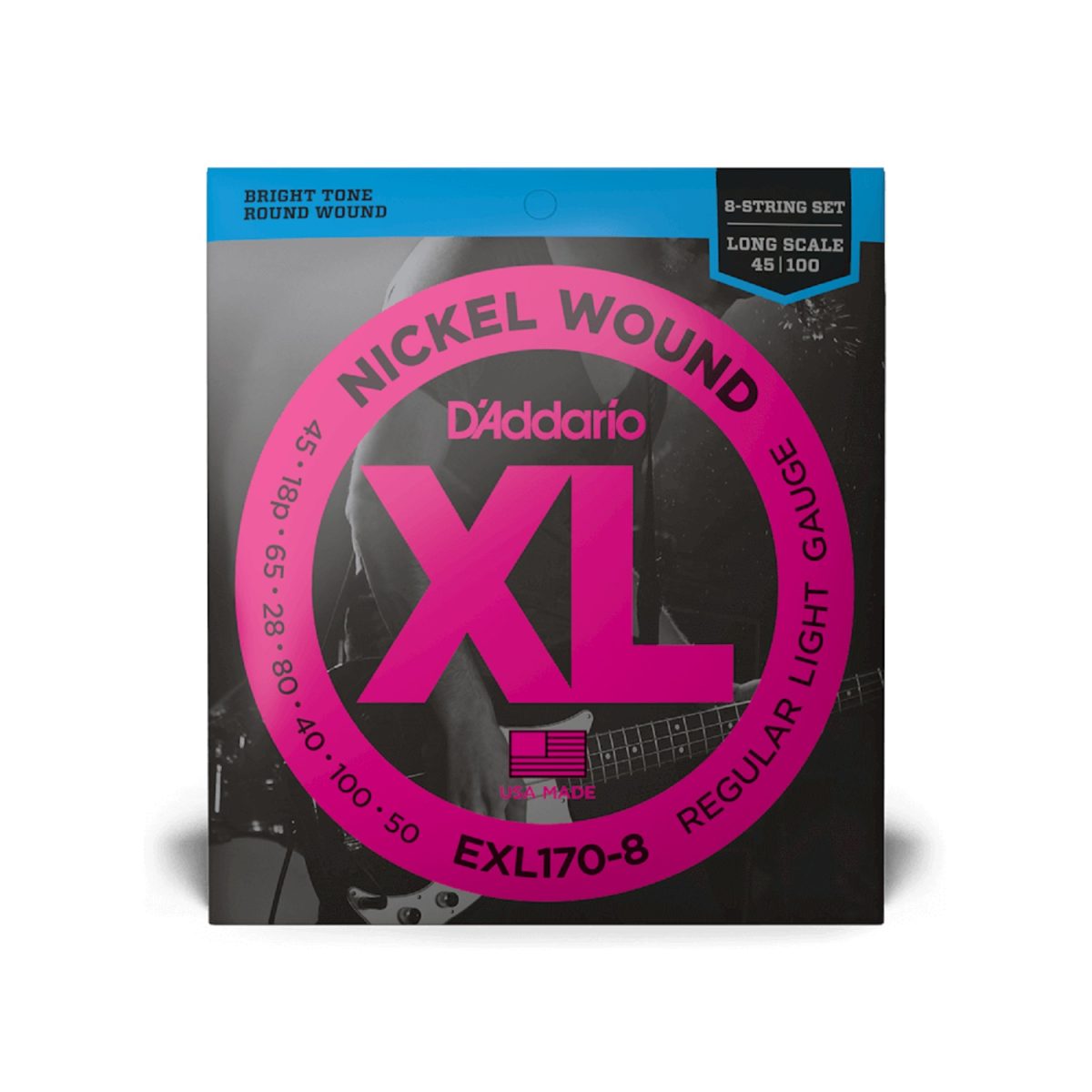 D'Addario - 45-100 Regular Light Long Scale 8-String Bass Strings - EXL170-8