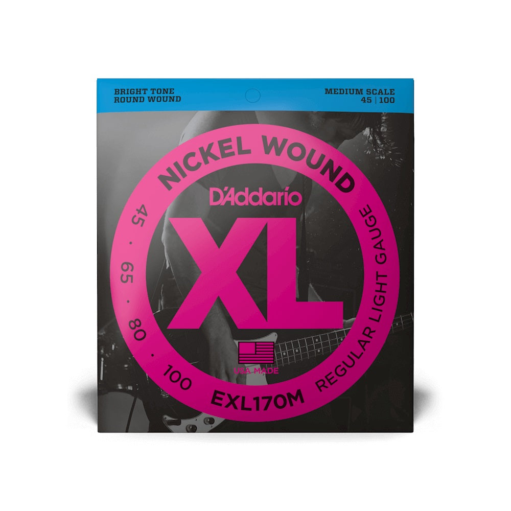 D’Addario – 45-100 Medium Scale Bass Strings – Regular Light EXL170M