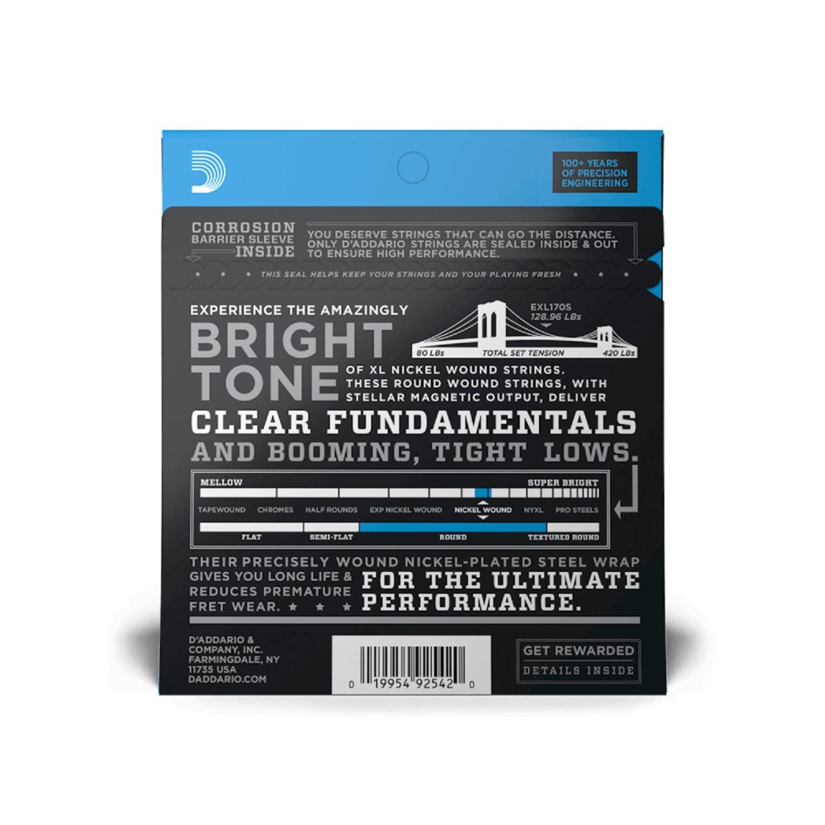 D'addario - EXL170S - Regular Light Short Scale Bass Strings 45-100 Back