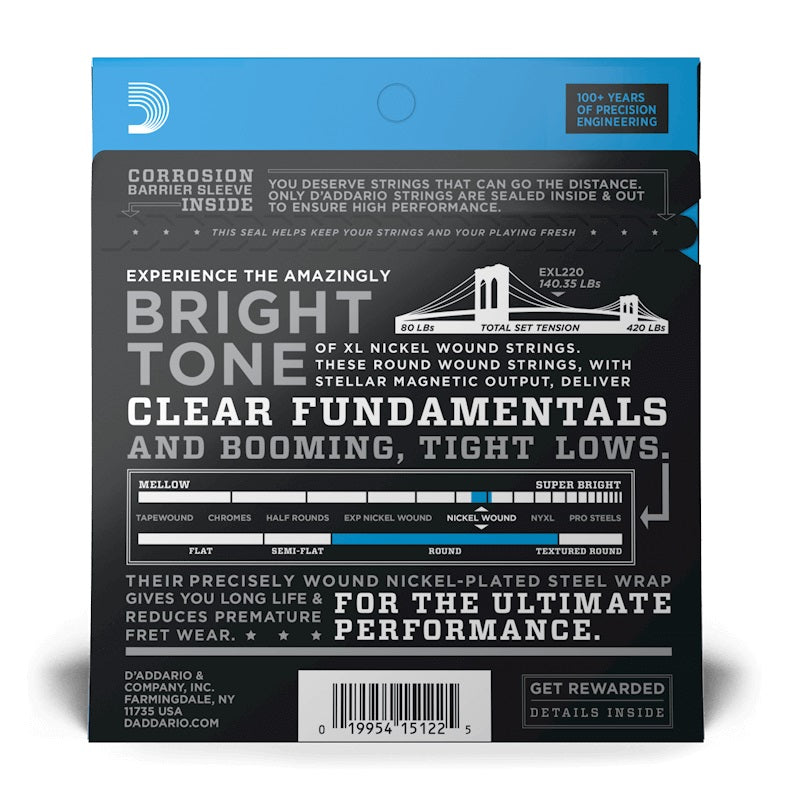 D’Addario – 40-95 Long Scale Bass Nickel Wound – Super Light EXL220