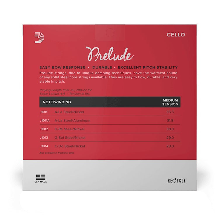 D'Addario - Prelude Cello 4/4 String Set - Medium Tension J1010 4/4M