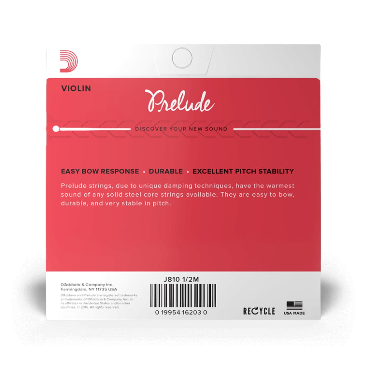 D'Addario - 1/2 Violin Prelude Strings - Medium Tension - J810 1/2M Back