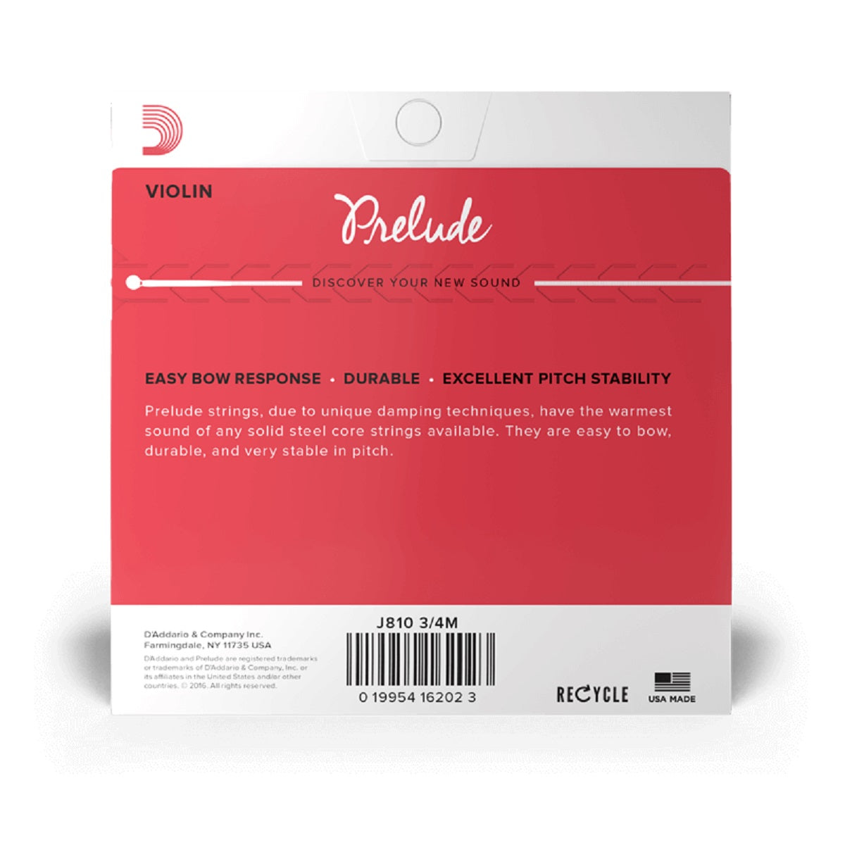 D'Addario - 3/4 Violin Prelude Strings - Medium Tension - J810 3/4M Back