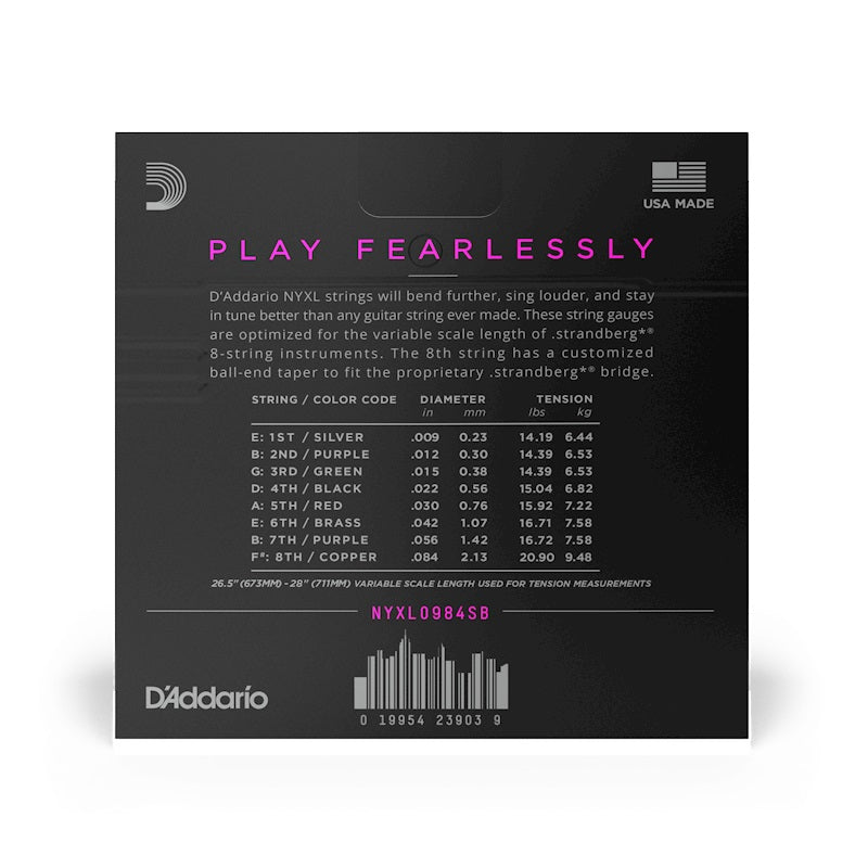 D'Addario - 09-84 Custom Light 8-String Strandberg Electric Guitar Strings #NYXL0984SB