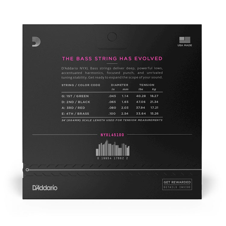 D'Addario - NYXL 45-100 Long Scale Bass Nickel Plated Steel - Regular Light
