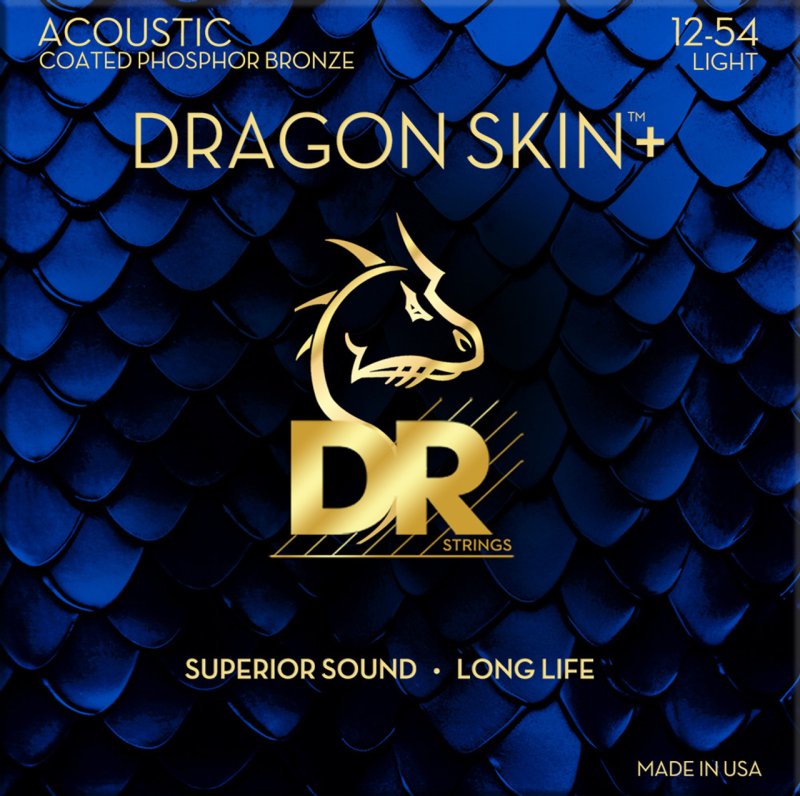 DR - DRAGON SKIN+ Coated Phosphor Bronze Acoustic Guitar Strings, Light (12-54) #DAP-12