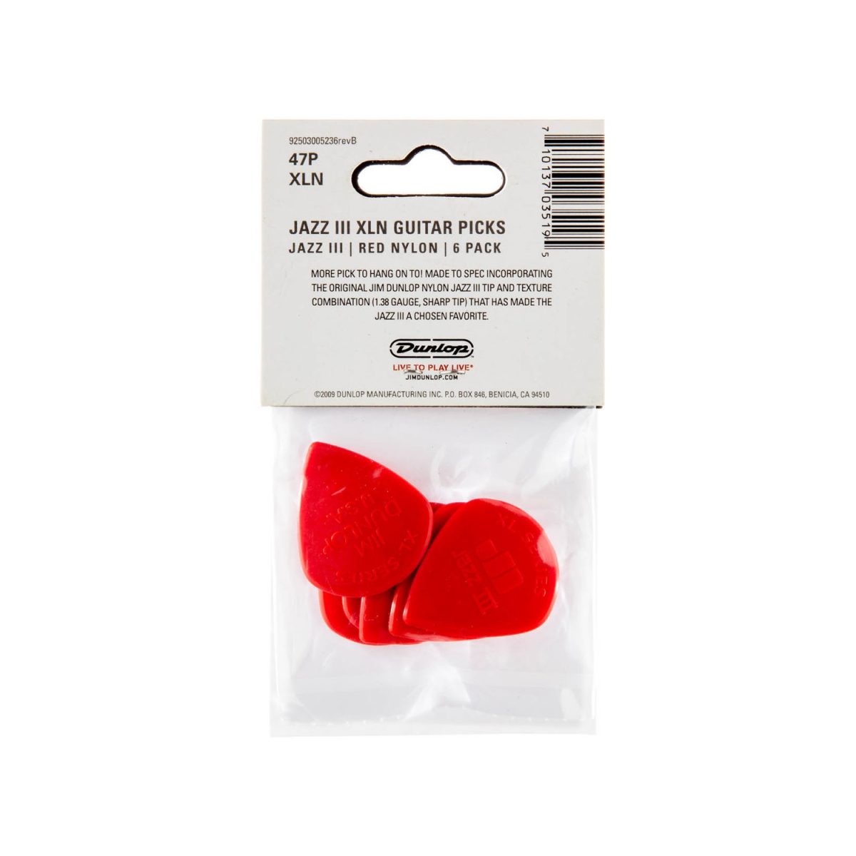 Dunlop - 47PXLN - 6 Pack Jazz III XL Nylon Pick Pack Back