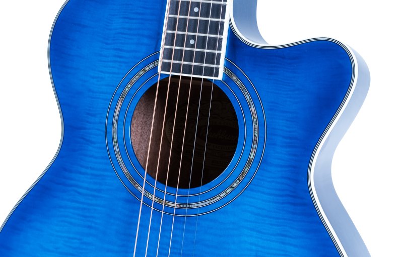 Washburn - Festival EA15 Acoustic/Electric Guitar, Flame Transparent Blue #EA15TBL