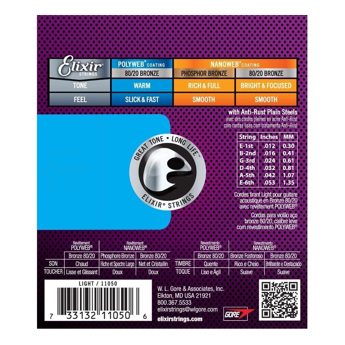 Elixir - 12-53 Acoustic 80/20 Bronze with POLYWEB Coating - Light 11050