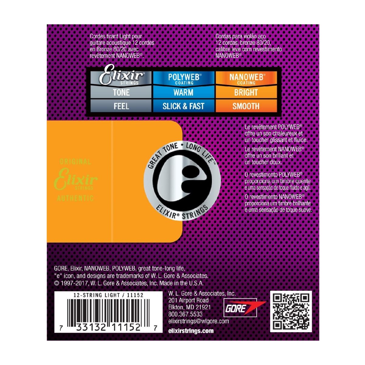 Elixir - Nano Web 10-47 Light 12-String Acoustic Strings 11152 Back