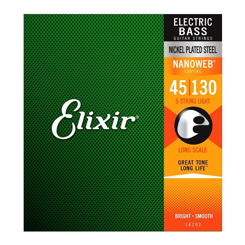 Elixir - 45-130 Electric Bass 5-String Nickel Plated Steel w/ NANOWEB Coating - Long Scale Light #14202