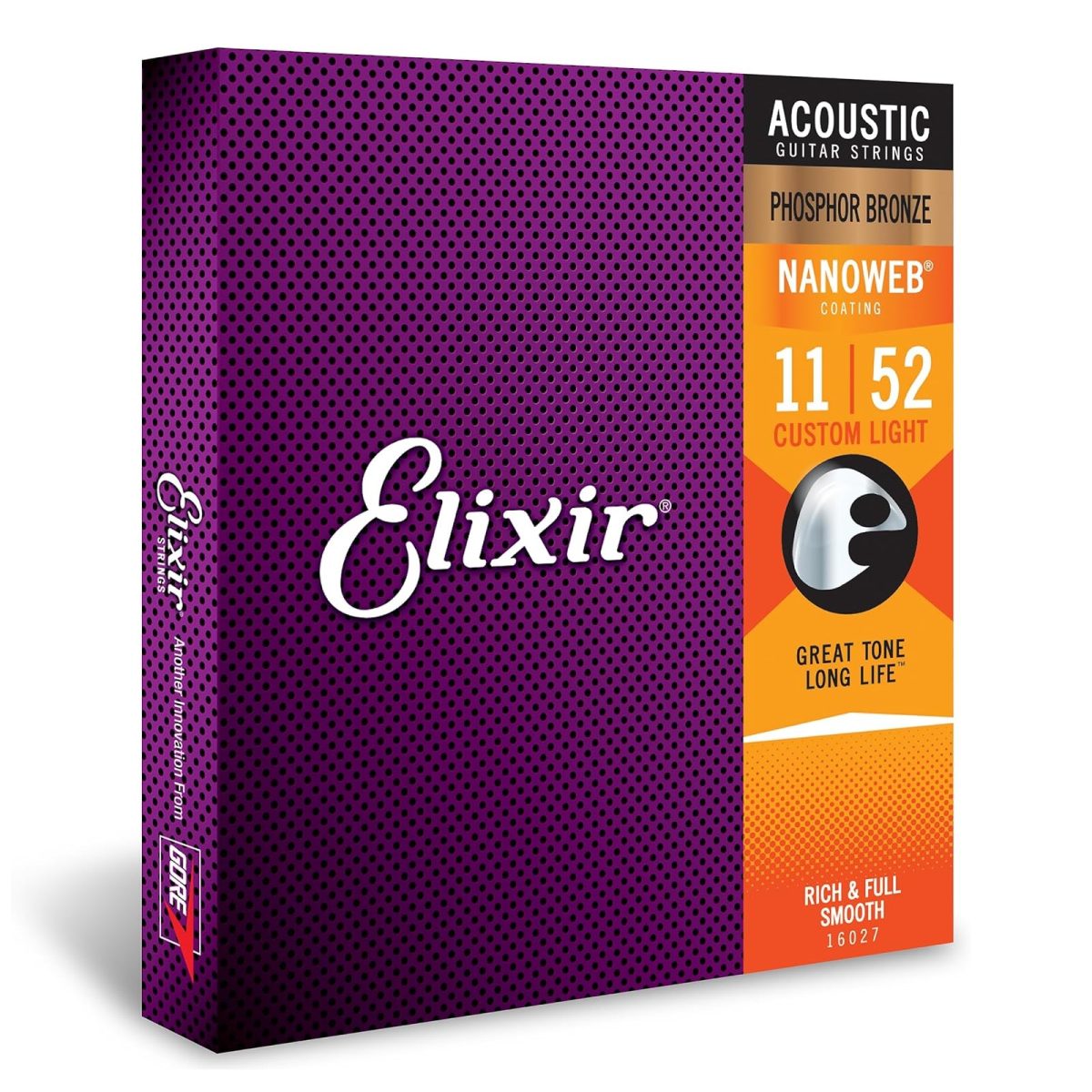 Elixir - 11-52 Phosphor Bronze Custom Light with Nanoweb Coating - 16027