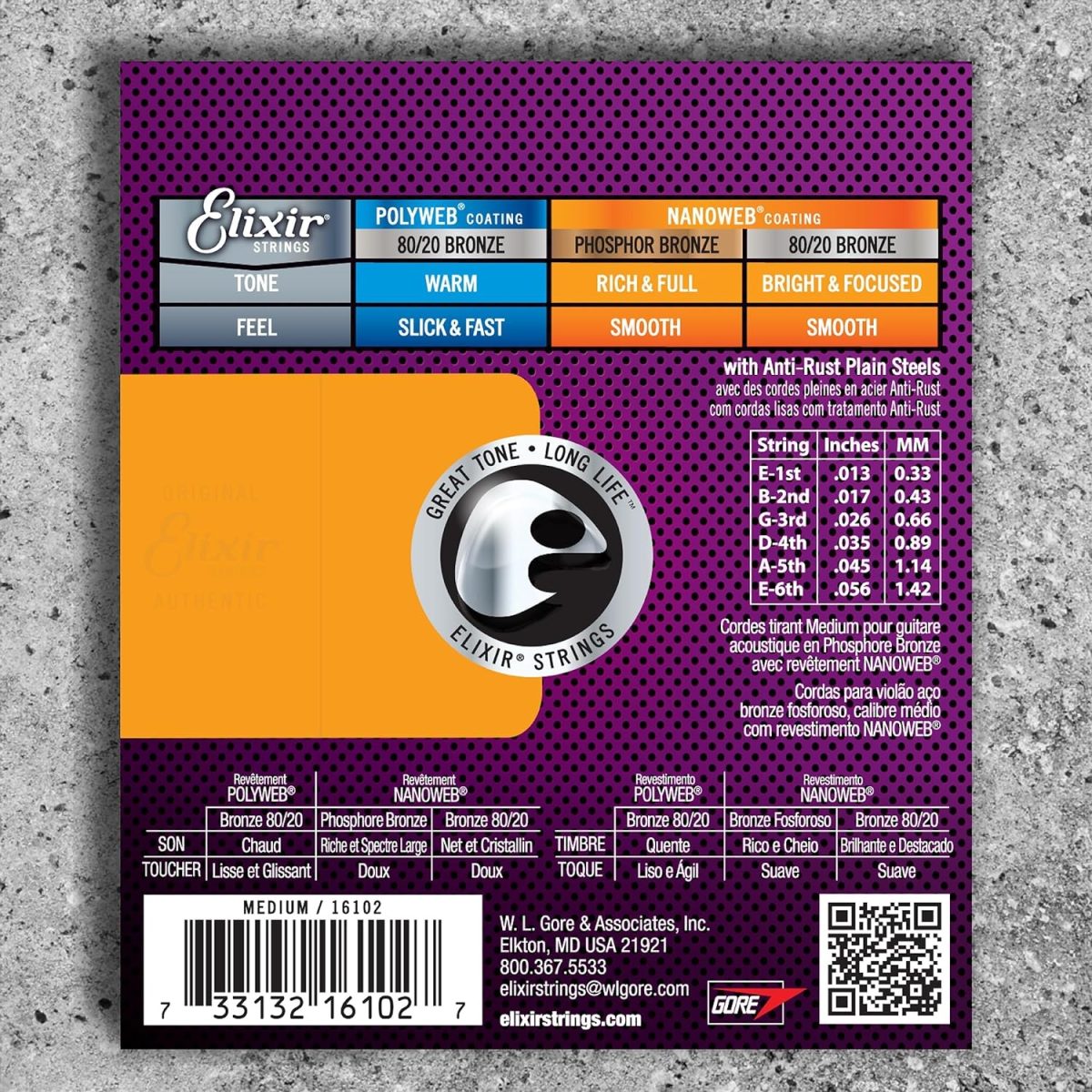 Elixir - 13-56 Phosphor Bronze Medium with Nanoweb Coating - 16102