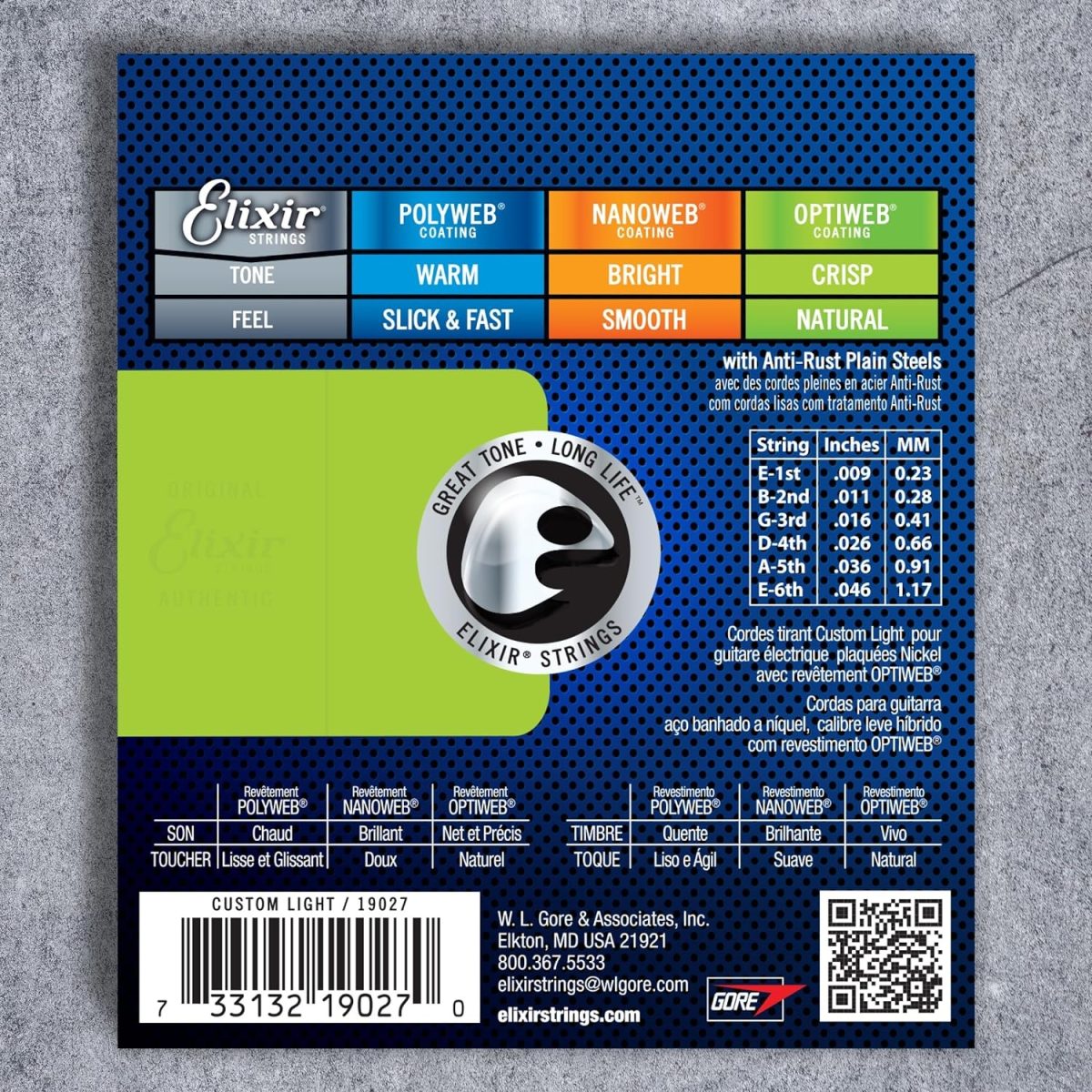 Elixir - 9-46 Electric Nickel Plated Steel with OPTIWEB Coating - Custom Light 19027