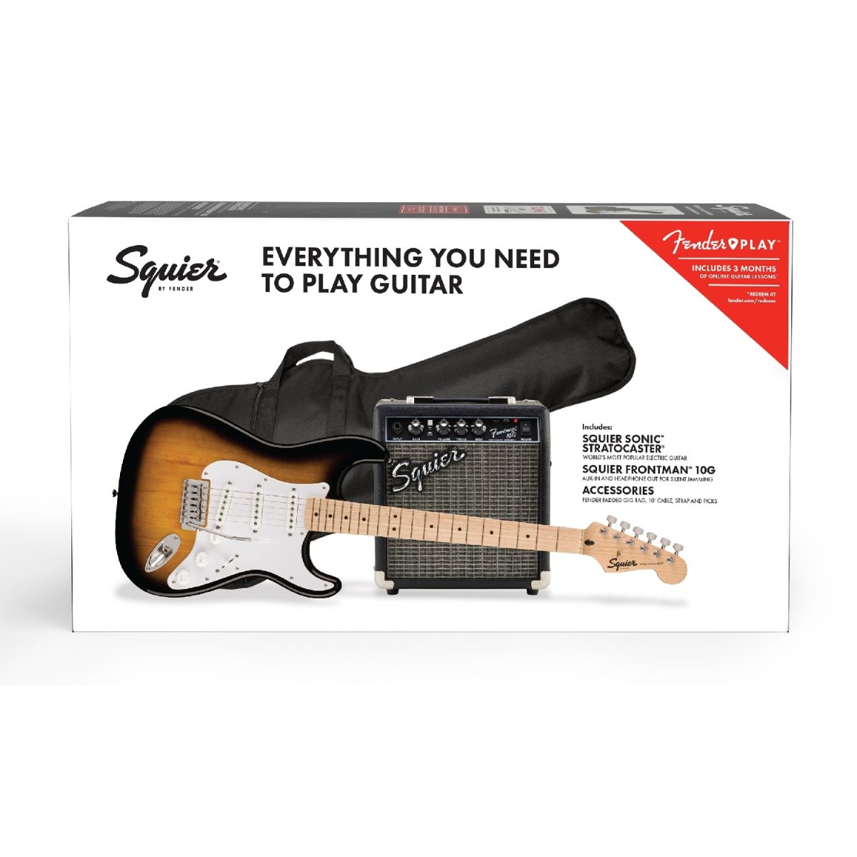 Squier - Sonic Stratocaster Pack - 2-Color Sunburst Box Back
