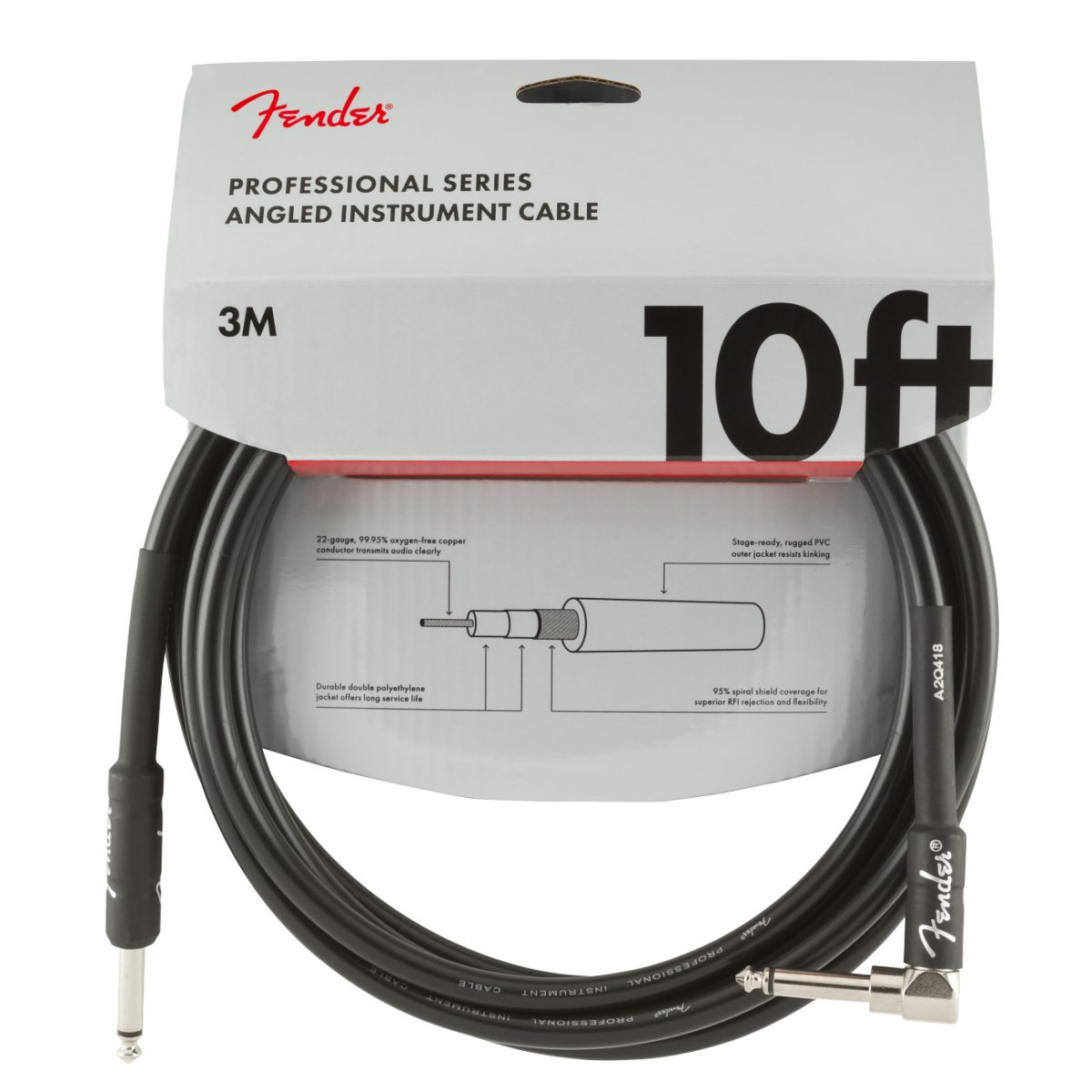 Fender - Professional Series Instrument Cable, Straight/Angle 10' Black - 0990820025 package