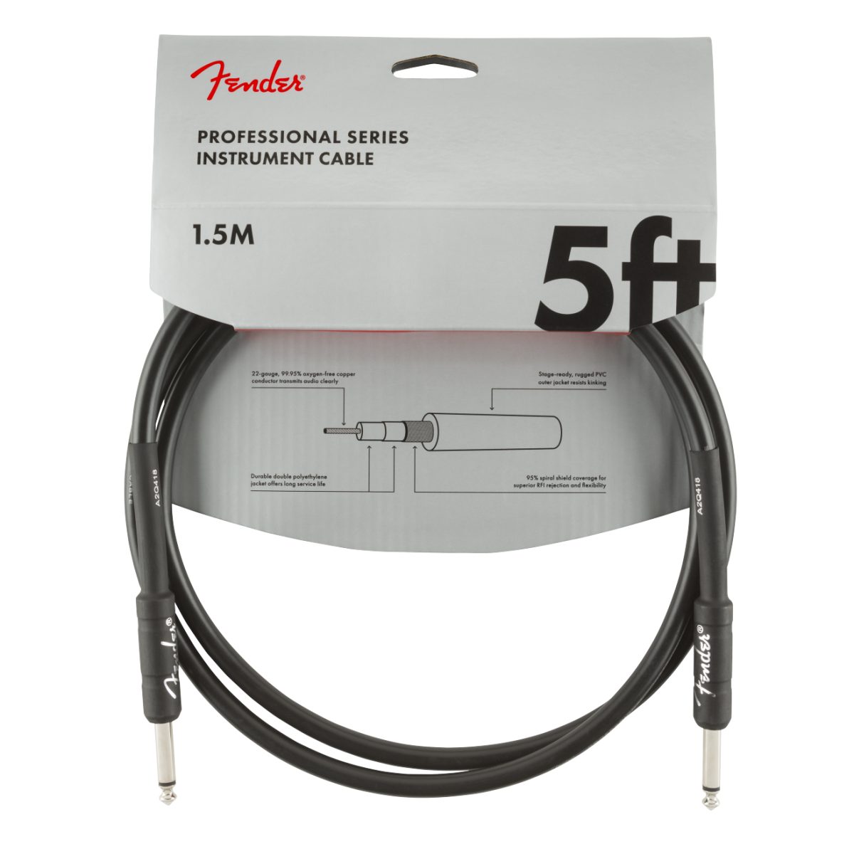 Fender - Professional Series Instrument Cable, Straight/Straight 5' Black - 0990820026 package
