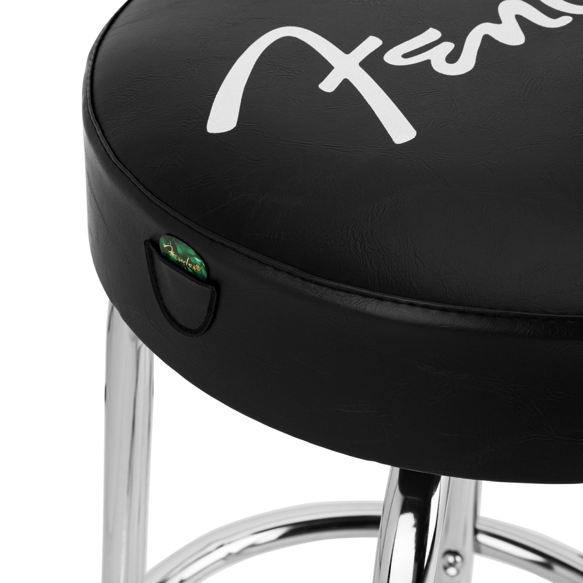 Fender - 30'' Barstool Spaghetti Logo Pick Pouch - Black and Chrome Pick Holder