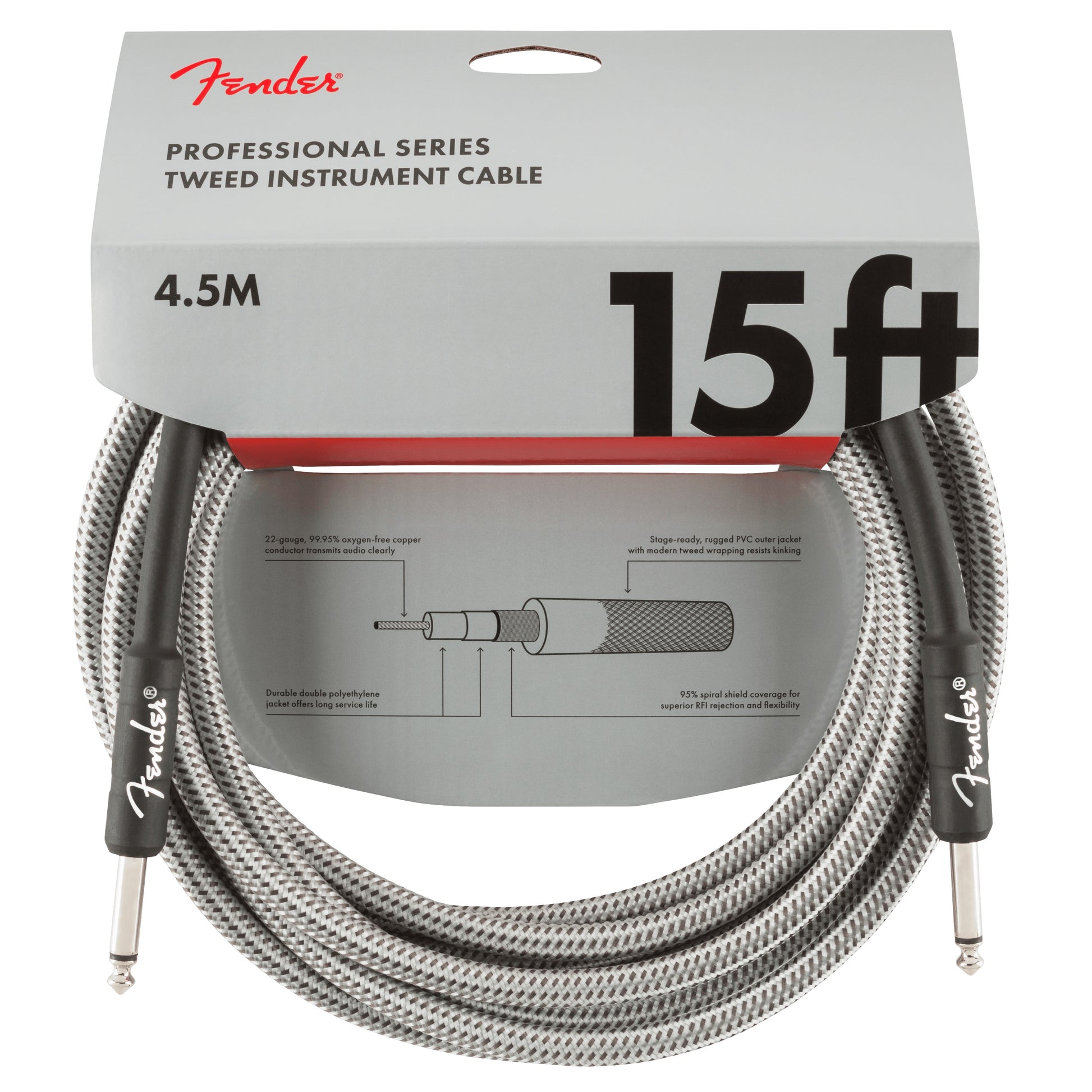 Fender - 15' White Tweed Professional Instrument Cable #0990820066